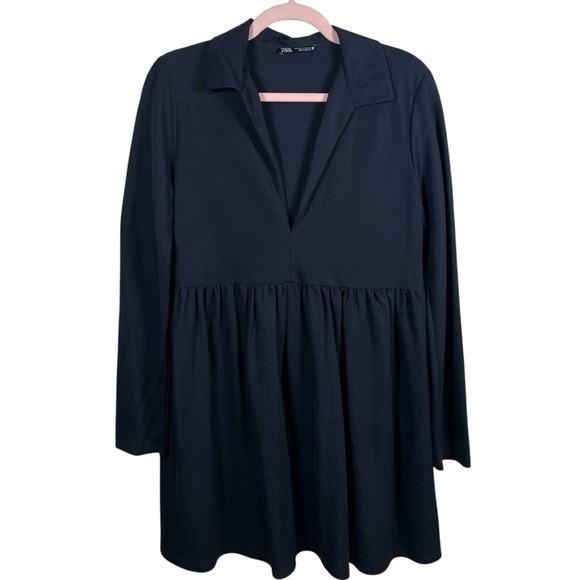 Zara Black Babydoll Dress With Collar - Picture 2 of 8